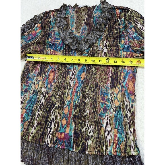 Alberto Makali Artsy Ruched Plisse Top Ruffle Asymmetric | Est. Size Large - Picture 12 of 14